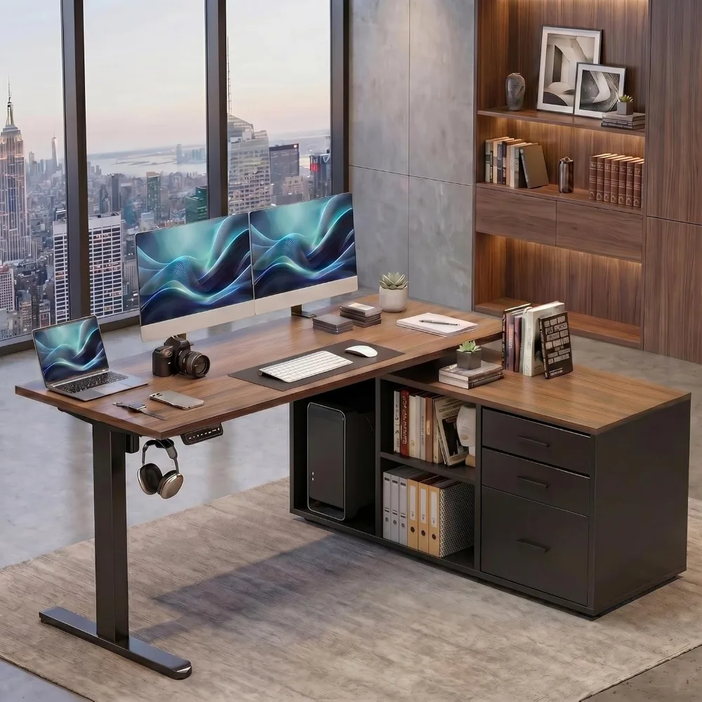 HUANUO 55 Inch L Shaped Standi - Desk Setup Height ulasan dan harga