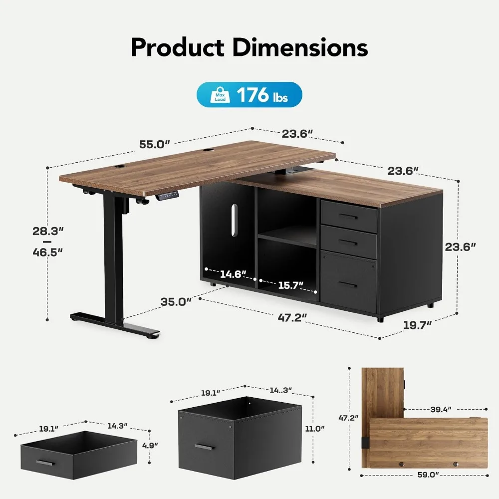 HUANUO 55 Inch L Shaped Standi - Desk Setup Height ulasan dan harga