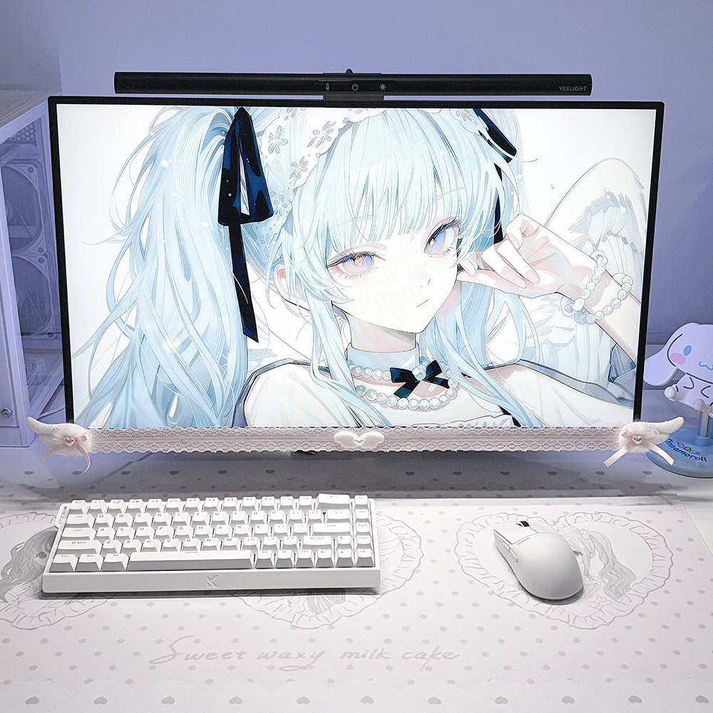 New Screen Decor White Lace Mo - Desk Setup Home Office ulasan dan harga
