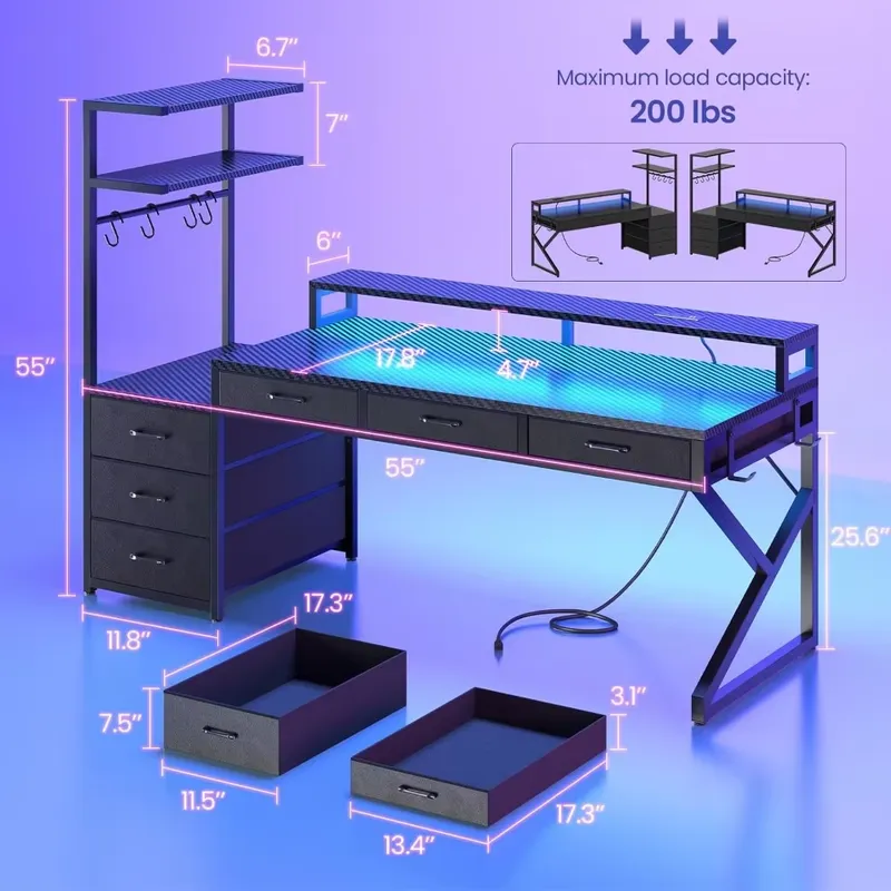 55 Inch Gaming Desk with 6 Dra - Desk Setup Corner ulasan dan harga