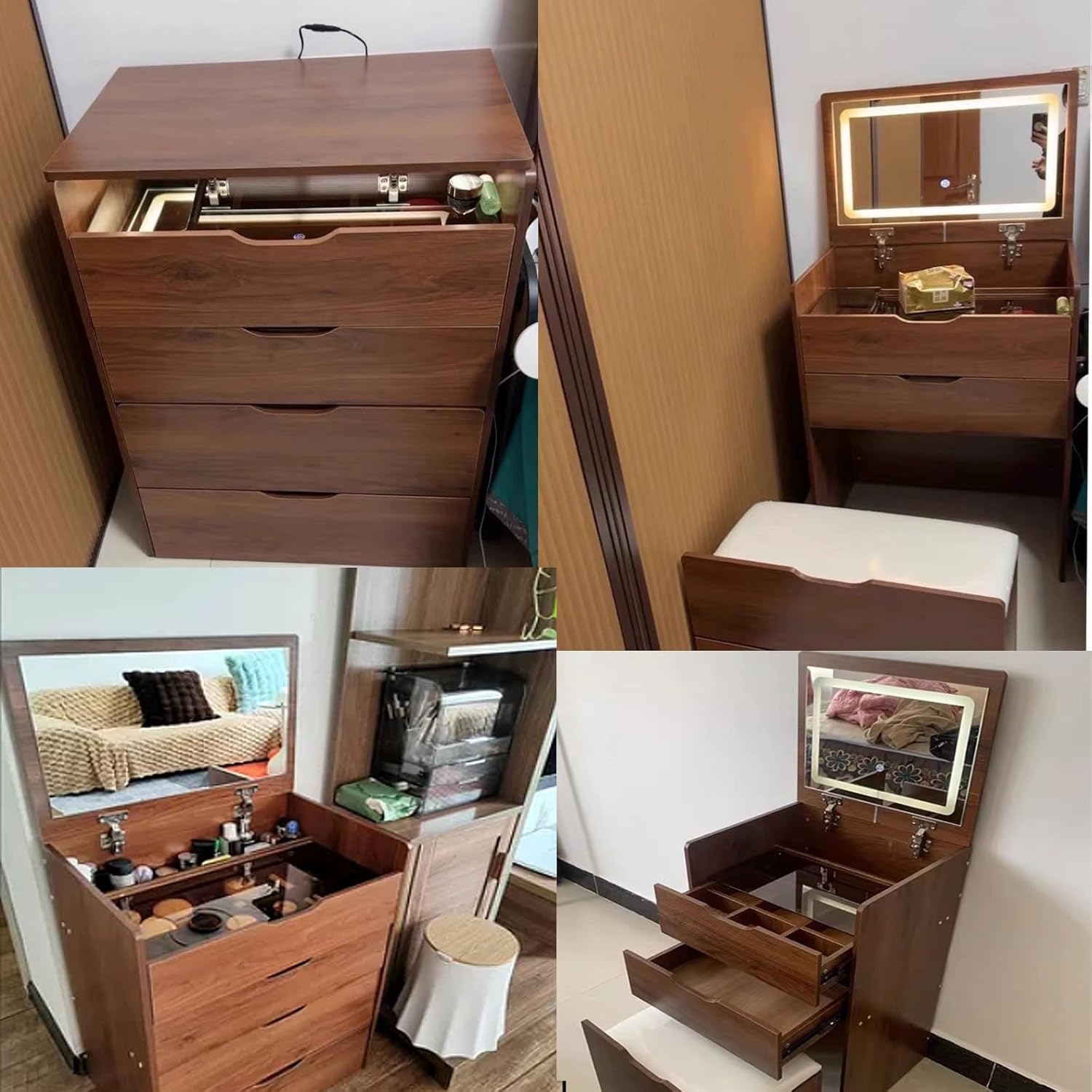 (Walnut) 3 in 1 Vanity Desk wi - Desk Setup In Small Bedroom ulasan dan harga