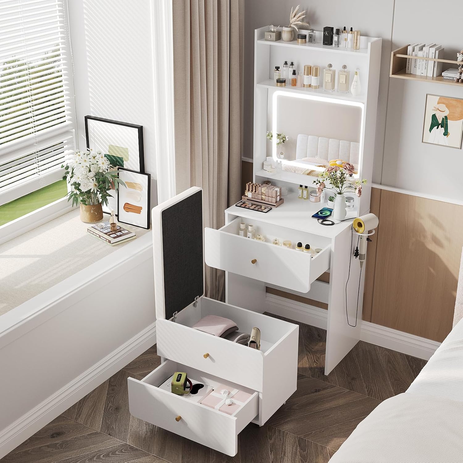 Make Up Vanity Desk with Mirro - Desk Setup In Small Bedroom ulasan dan harga