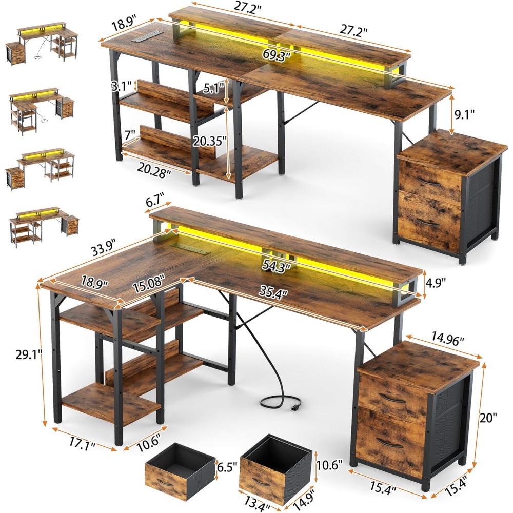 Office Desk with File Drawers& - Desk Setup Corner ulasan dan harga